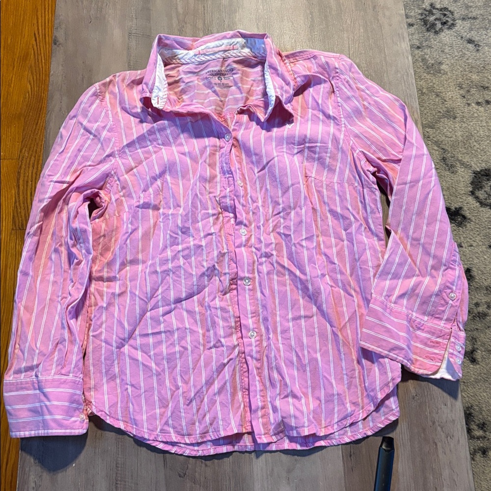 American Eagle Outfitters Pink Striped Button Down Shirt